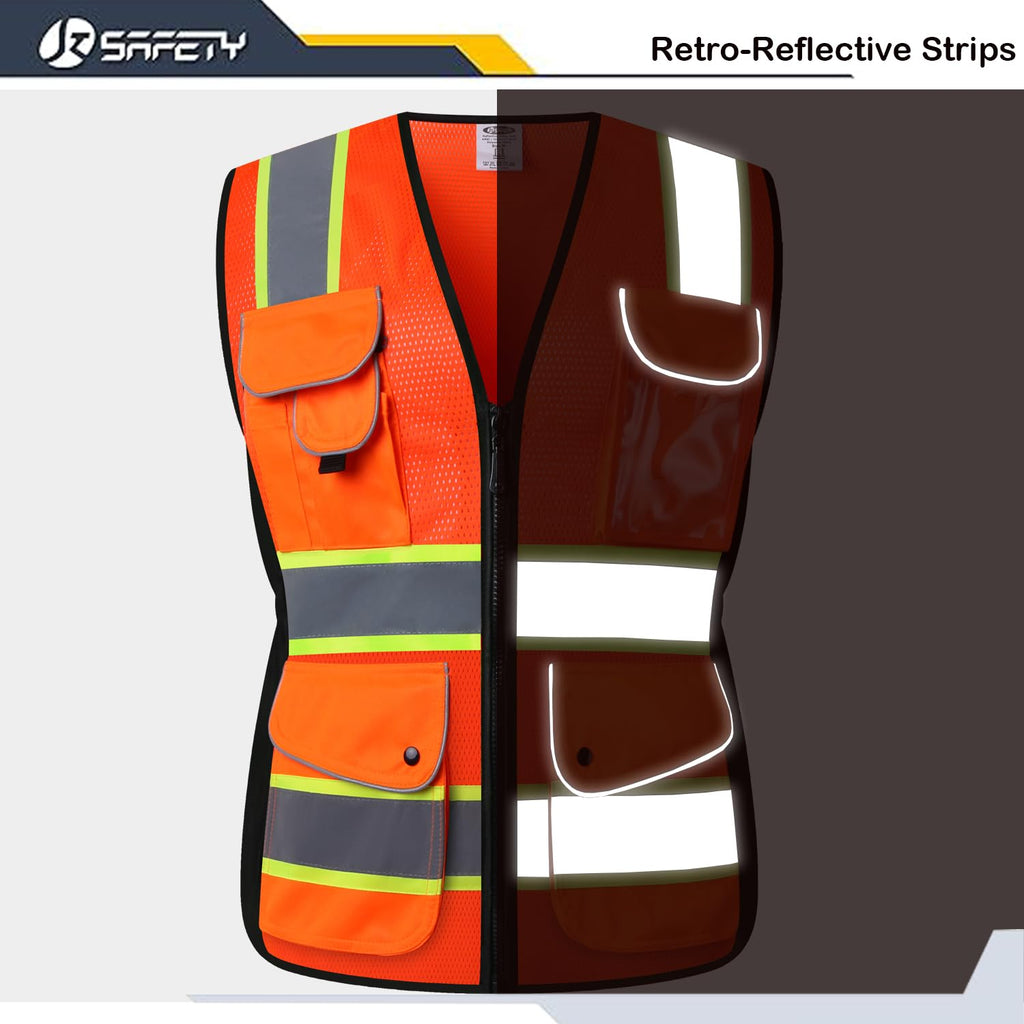 JKSafety Women Hi-Vis Reflective Safety Vest | Neon Color body Sewed Reflective Strips Breathable Lightweight ANSI Compliant