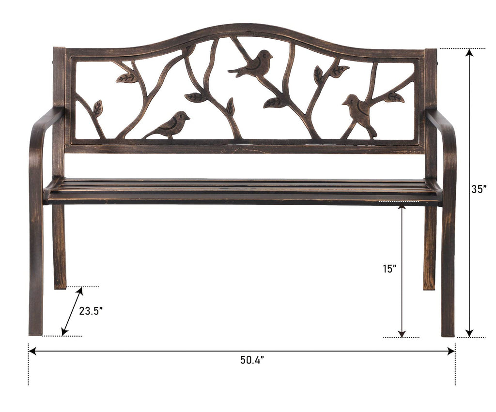 MFSTUDIO 50 Inches Outdoor Garden Bench, Cast Iron Metal Frame Patio Park Bench with Floral Pattern Backrest, Arch Legs for Porch Lawn Garden Yard(Black)