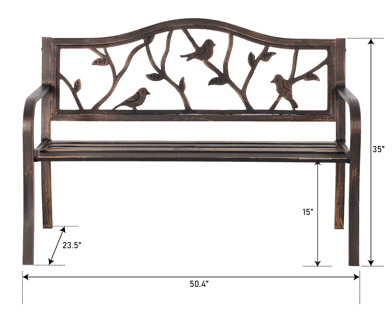 MFSTUDIO 50 Inches Outdoor Garden Bench, Cast Iron Metal Frame Patio Park Bench with Floral Pattern Backrest, Arch Legs for Porch Lawn Garden Yard(Black)