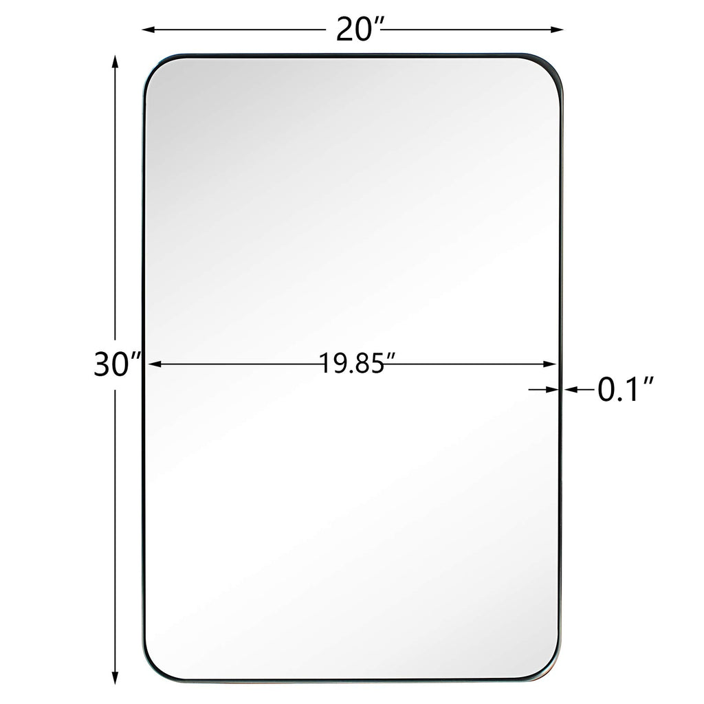 GRACTO 20x30 inch Brushed Nickel Stainless Steel Metal Framed Bathroom Mirror for Wall Mounted Rounded Rectangular Bathroom Vanity Mirror