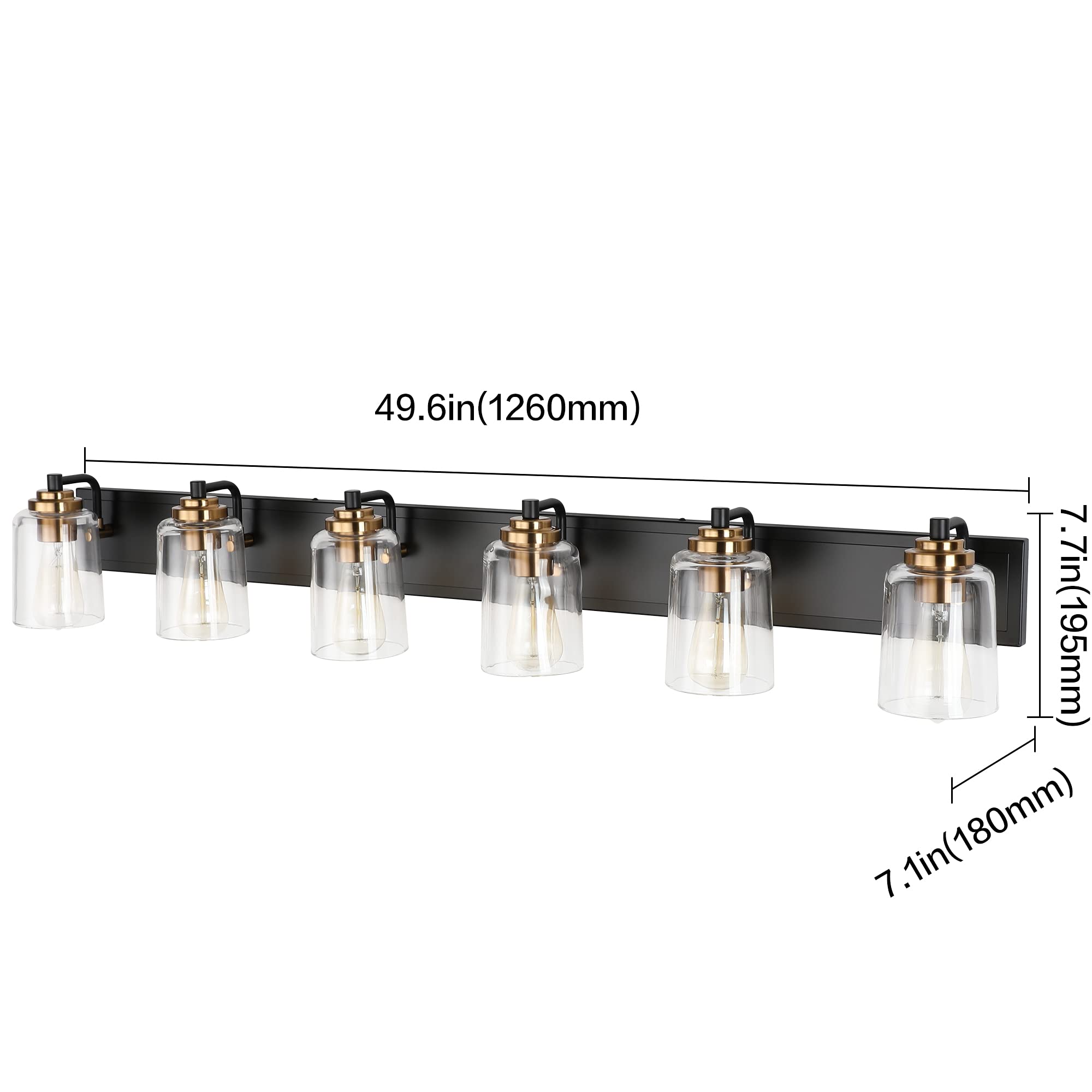 SOLFART 20.1 Inch Black Vintage Bathroom Vanity Light Fixtures Fixtures with Modern Glass Globe Shade Metal Brass Wall Lamp 2 Lights