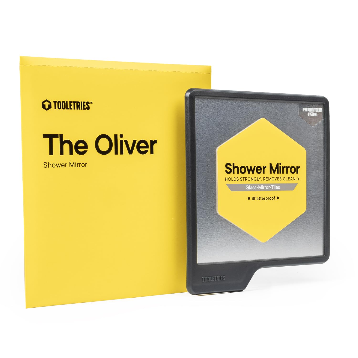 TOOLETRIES Oliver Premium Shower Mirror for Shaving, Fog-Resistant Bathroom Grooming Mirror, Clear View, Shatterproof, 100% Silicone, Easy Install, No Suction Cups, Removable & Reusable - Charcoal