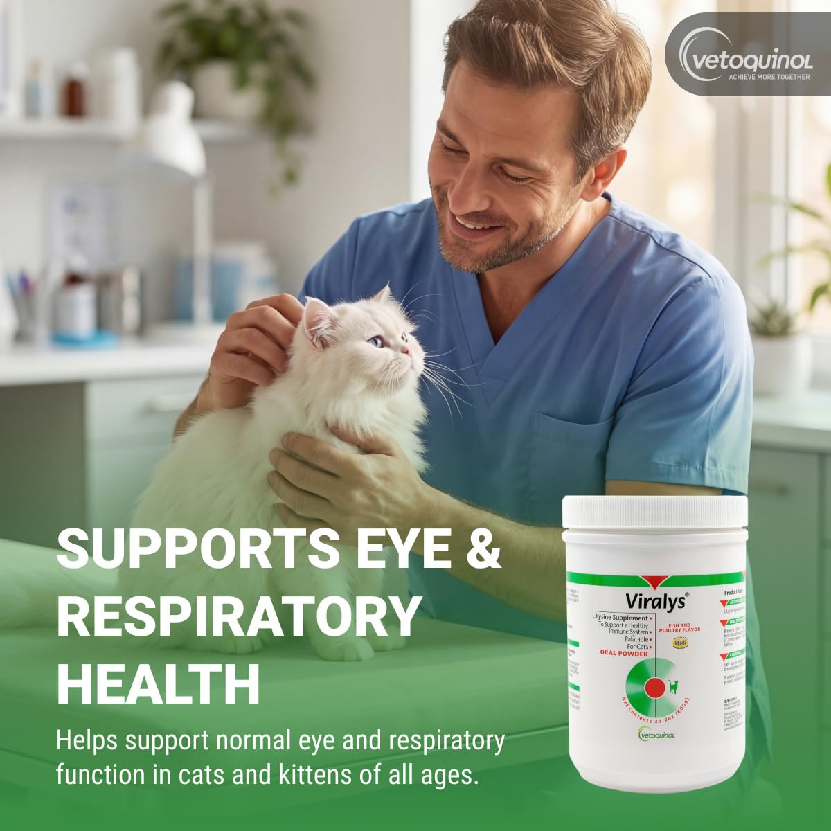 Vetoquinol Viralys - Lysine Supplement for Cats & Kittens - Supports Eye Wellness, Respiratory Health & Immune Strength - Flavored Oral Powder for Easy Feeding & Daily Use - 100 Grams