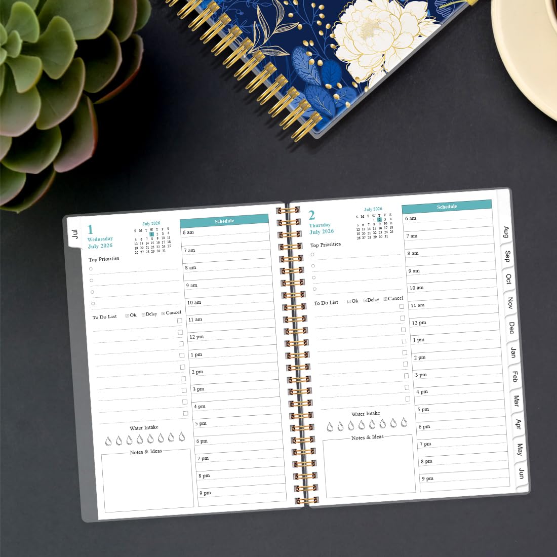 2026-2027 Daily & Monthly Planner - One Page Per Day, Daily Planner from July 2026 to June 2027, Planner 2026-2027 with 12 Monthly Tabs, 6.4" x 8.5", Black