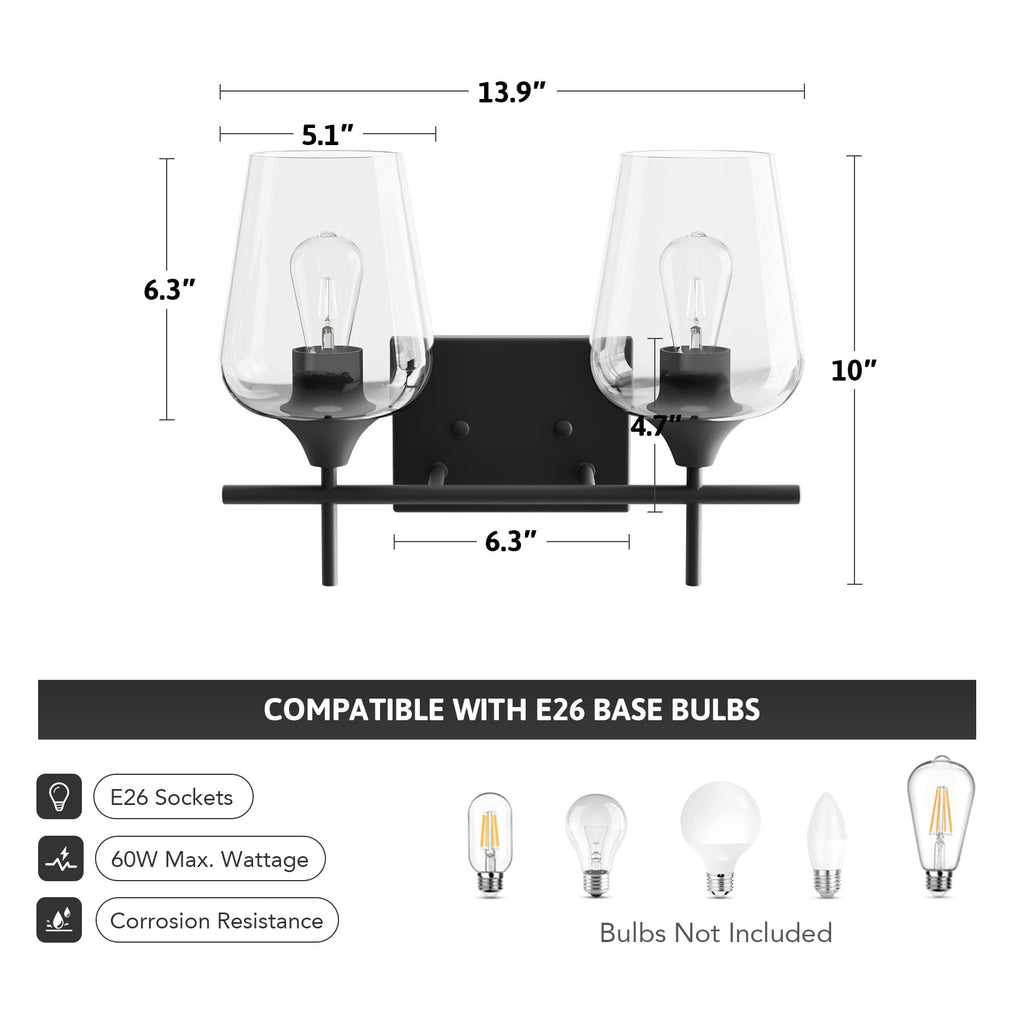 VONLUCE Bathroom Vanity Light, 2 Light Bathroom Light Fixture Over Mirror, Bathroom Wall Lamp with Clear Glass, Modern Brushed Nickel Vanity Lighting fixtures for Bathroom, Bedroom, Hallway