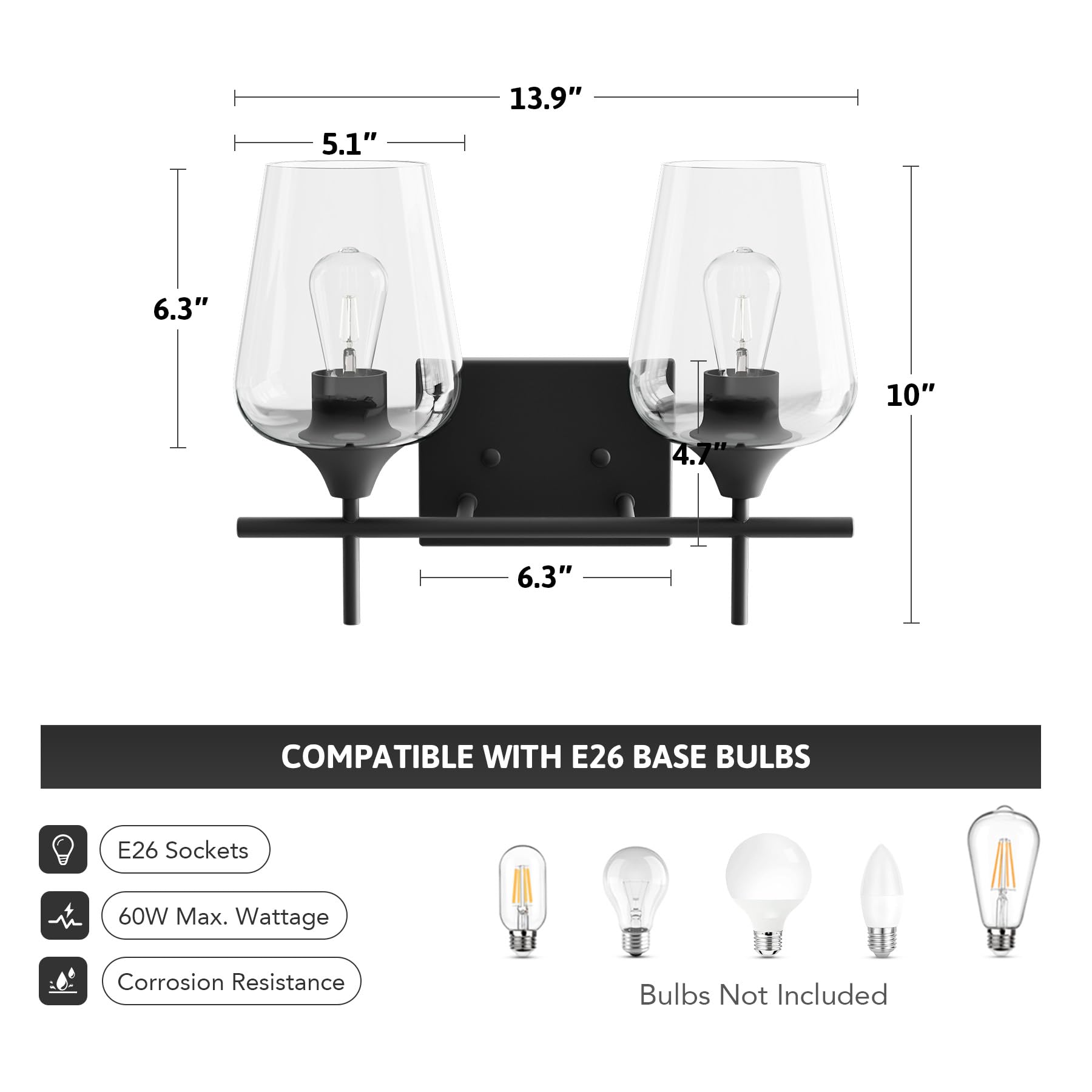 VONLUCE Bathroom Vanity Light, 2 Light Bathroom Light Fixture Over Mirror, Bathroom Wall Lamp with Clear Glass, Modern Brushed Nickel Vanity Lighting fixtures for Bathroom, Bedroom, Hallway