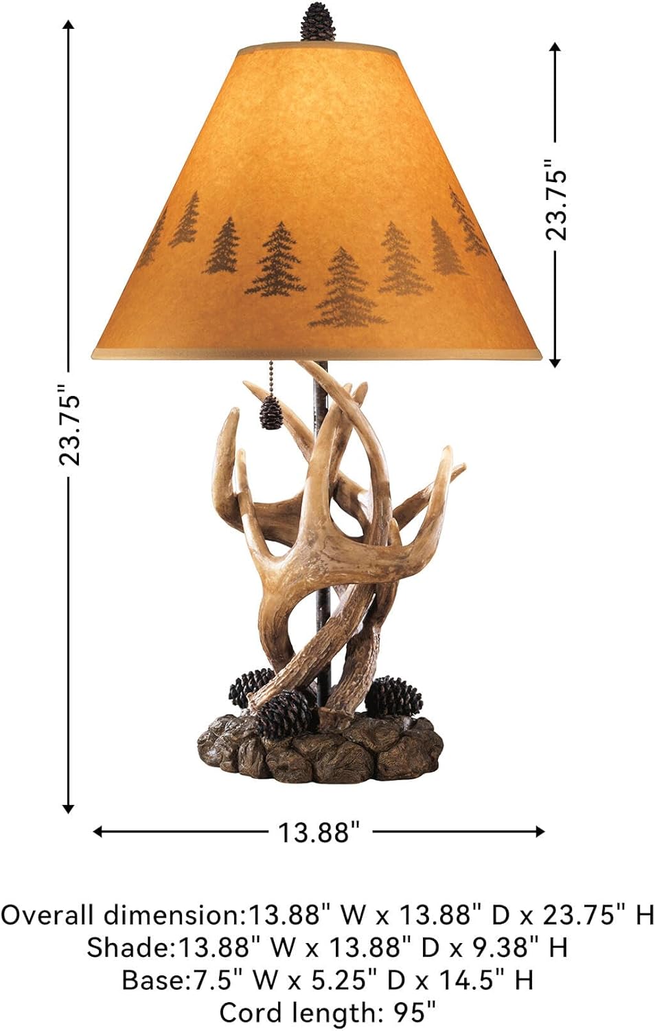 Signature Design by Ashley Derek Rustic Cabin Antler Lamp Set, 2 Count, Paper Silhouette Shade, Pull Chain Switch, 13.88" W x 13.88" D x 23.75" H, Brown