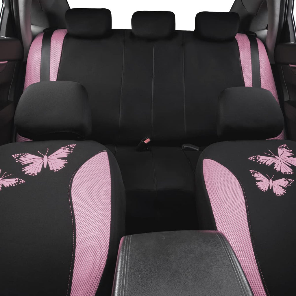 Flying Banner Butterfly car seat Covers ful Set Fashion Universal Lady Woman Female Rear Bench Split Colorized (2 Fronts, Mint Blue)