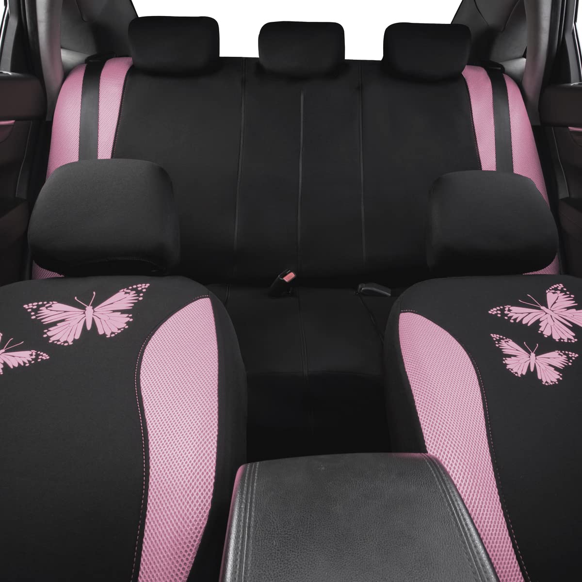 Flying Banner Butterfly car seat Covers ful Set Fashion Universal Lady Woman Female Rear Bench Split Colorized (2 Fronts, Mint Blue)