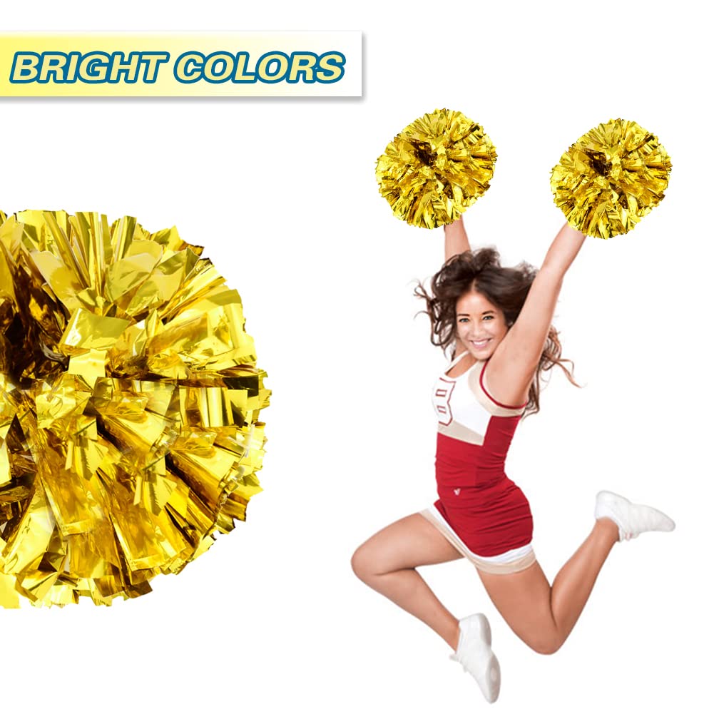Lovecheer 2PCS/6PCS Metallic Pom Poms Cheerleading with Baton Handle Cheer Pompoms for Kids Adults Team Sports Spirit Party Cheering