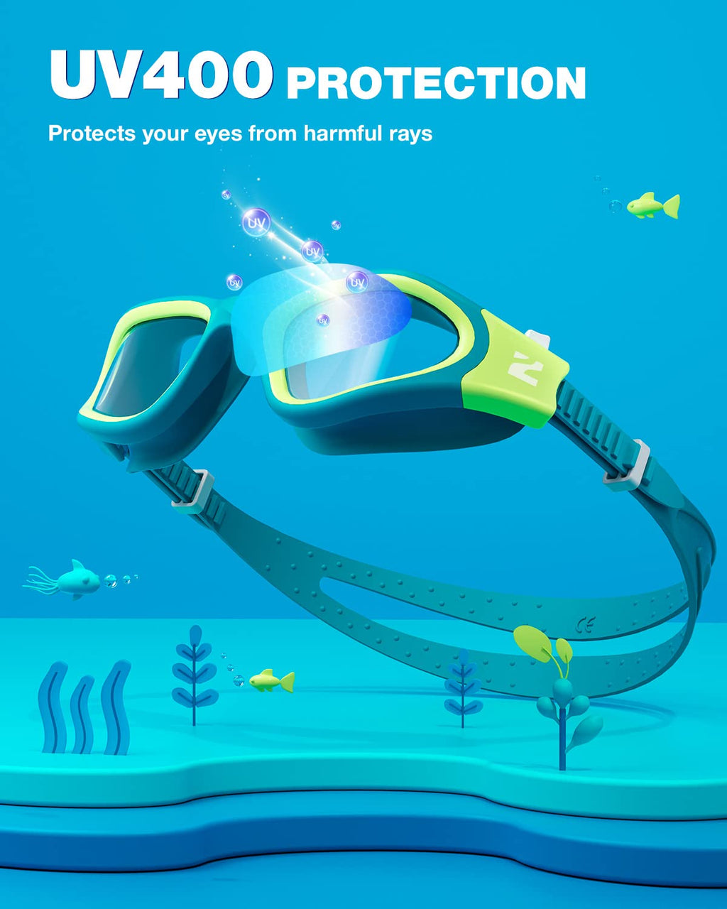 ZIONOR Kids Swim Goggles, G1MINI SE No Leak Anti-Fog Goggles for Kids 6-14, Soft Silicone Comfort Fit, Easy Adjust Strap