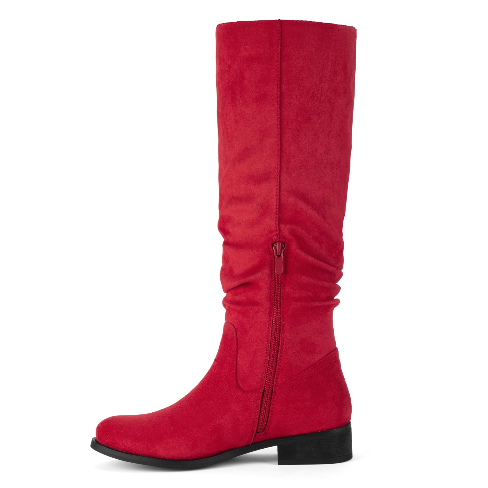 Shoe'N Tale Women's Knee High Boots Flat Low Heel Slouch Pointed Toe Winter Shoes with Side Zipper