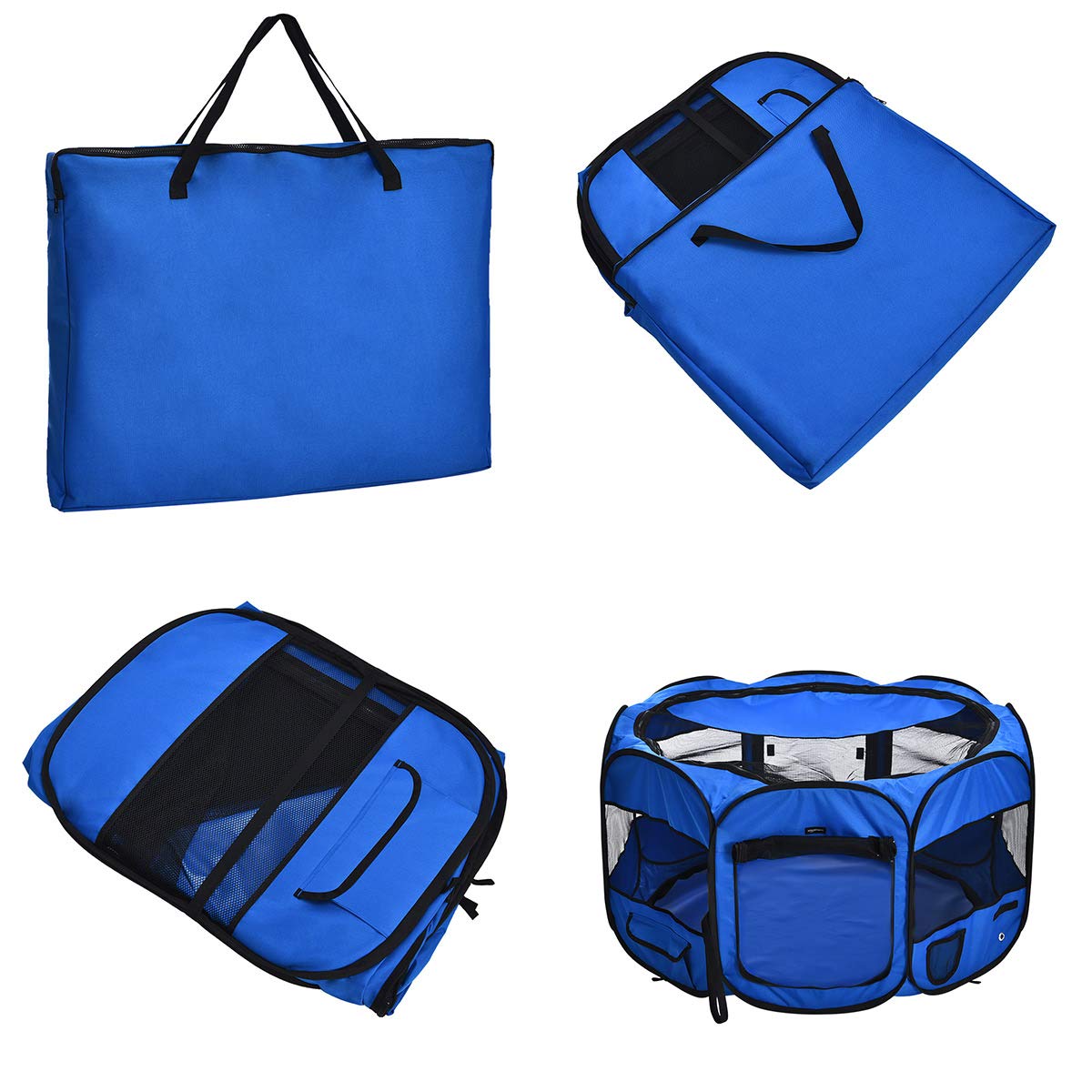 Amazon Basics Foldable Octagonal Indoor/Outdoor Portable Dog Playpen with Mesh Top, Easy to Clean and Store, 45", Blue