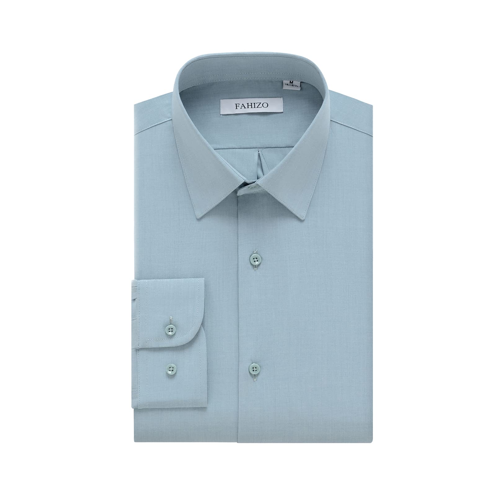 FAHIZO Men's Dress Shirt Casual Regular Fit Stretch Solid Long Sleeve Button Up Shirts