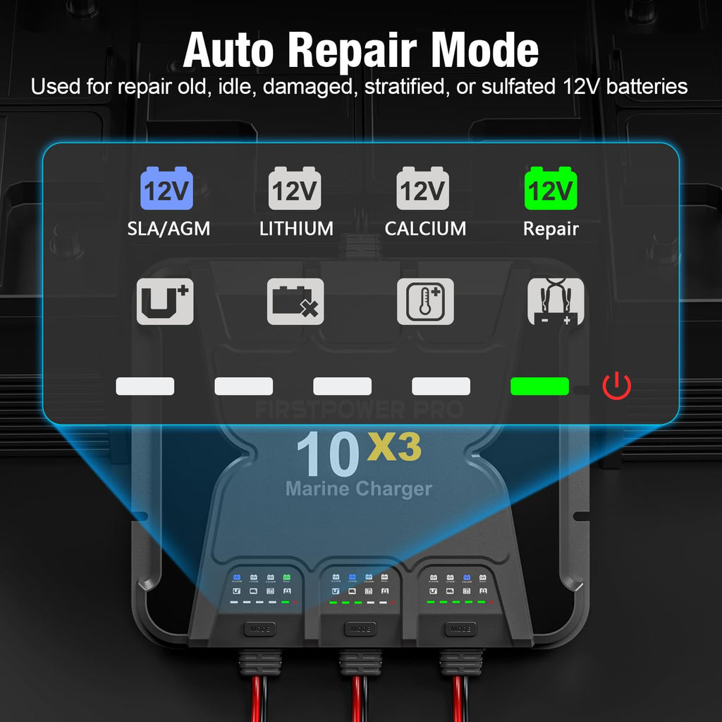 Marine Battery Charger 5X1: 1-Bank, 5A Onboard Battery Charger - 5A Per Bank, 12V Waterproof Boat Batter Charger for SLA/AGM, Lithium, Calcium - Charged 24/7