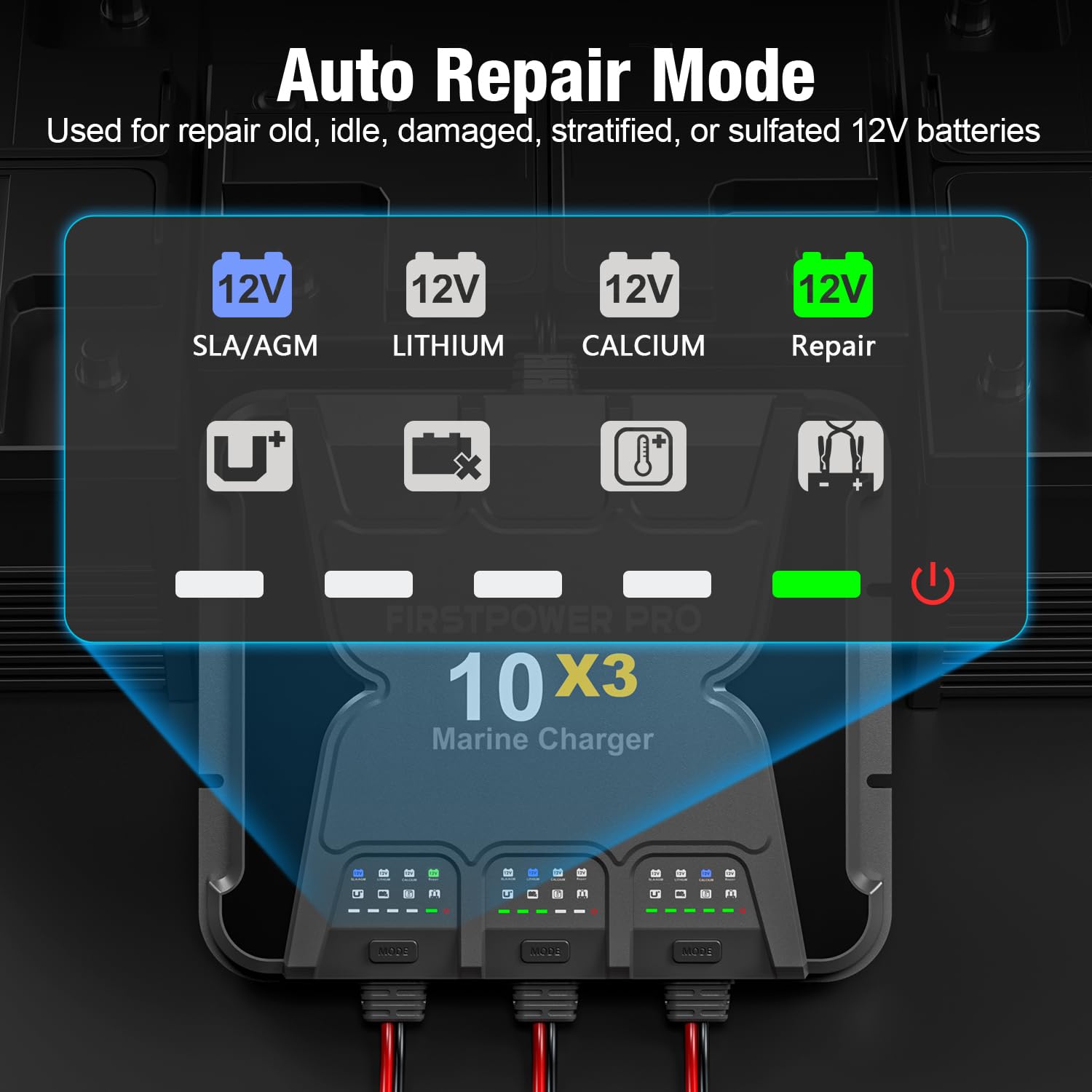 Marine Battery Charger 5X1: 1-Bank, 5A Onboard Battery Charger - 5A Per Bank, 12V Waterproof Boat Batter Charger for SLA/AGM, Lithium, Calcium - Charged 24/7
