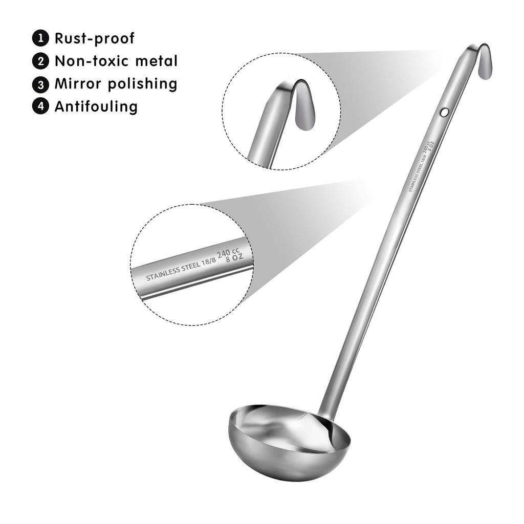 meekoo 1 Pieces Stainless Steel Ladle Soup Handle Ladle with Pouring Rim for Kitchen Cooking Soup Sauce (1 oz)