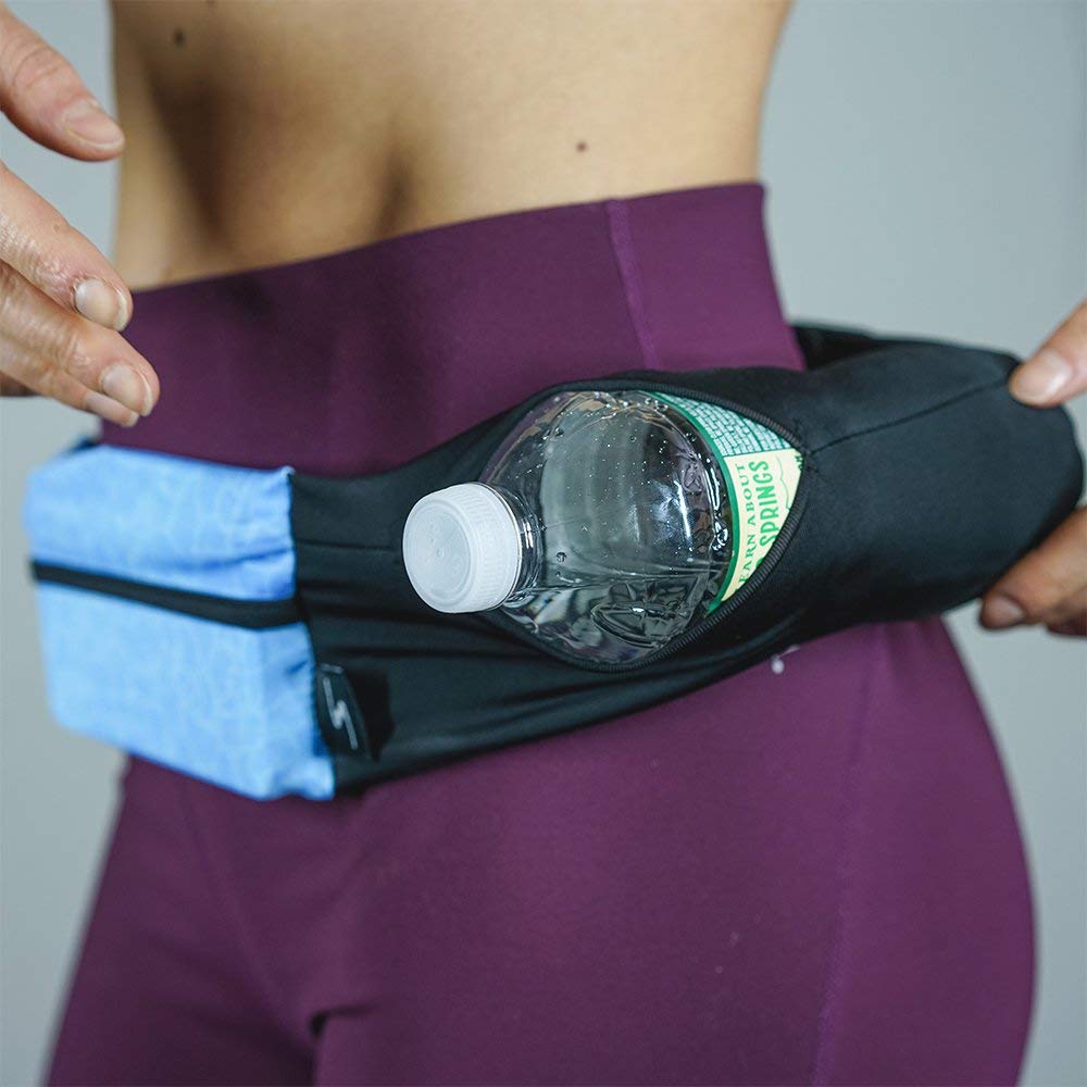 3 Pocket Adjustable Running Belt Waist Pack, Fanny Pack For Working Out With Sweat Resistant Backing, Holds All iPhone Models (Black/Black, X-Small)