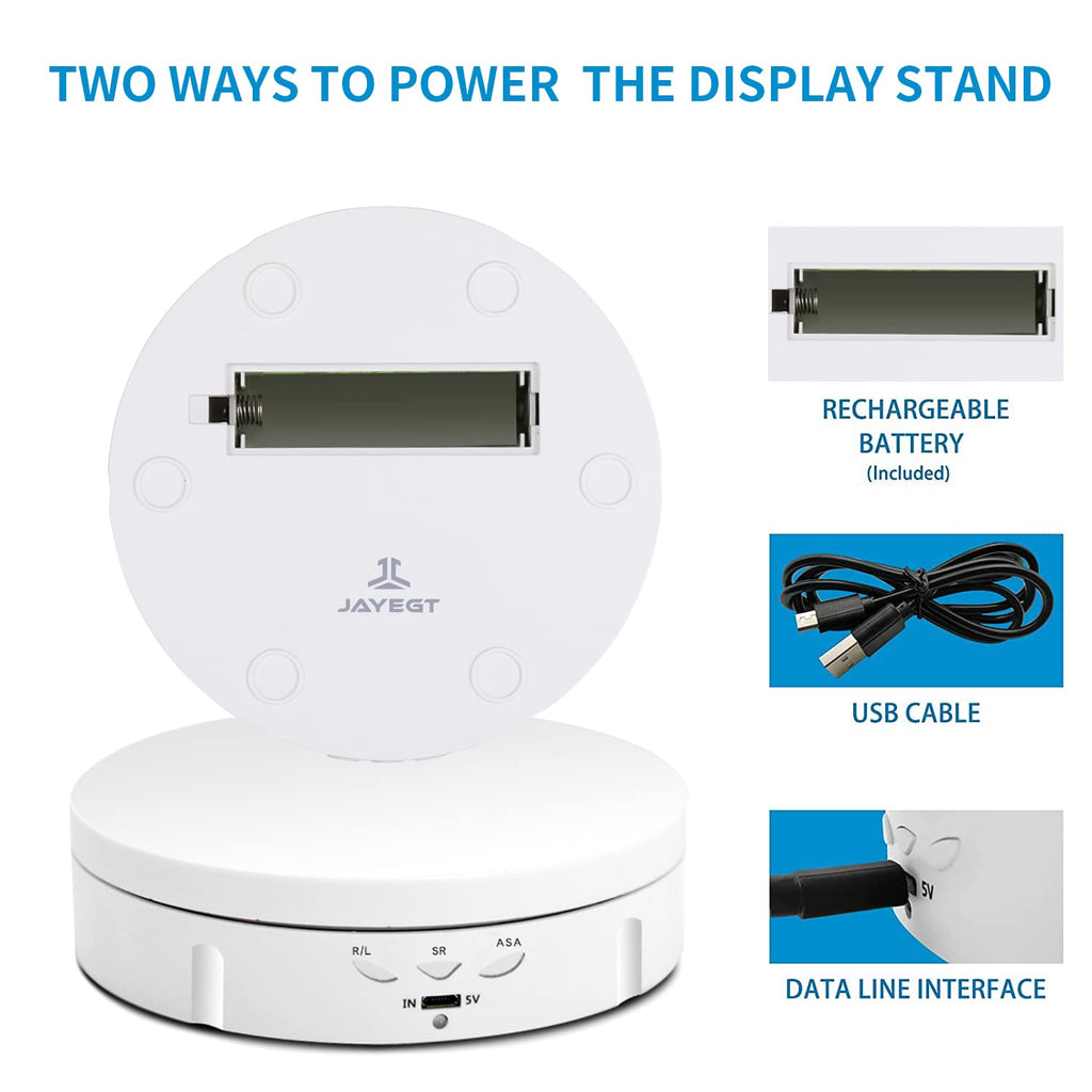 JAYEGT Motorized Rotating Display Stand, 5.74inch /22lbs Load, 360 Degree Electronic Turntable Display Stand for Photography Products Shows , Jewelry, Watch, 3D Models, Cake (Black/Button Control/rechargeable)