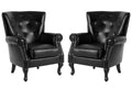 MOJAY PU Leather Accent Chair, Mid-Century Modern Armchair Living Room Club Chair with Tufted Button & Rivet Trim, Upholstered Sofa Chair with Sturdy Wood Legs for Bedroom (Black)