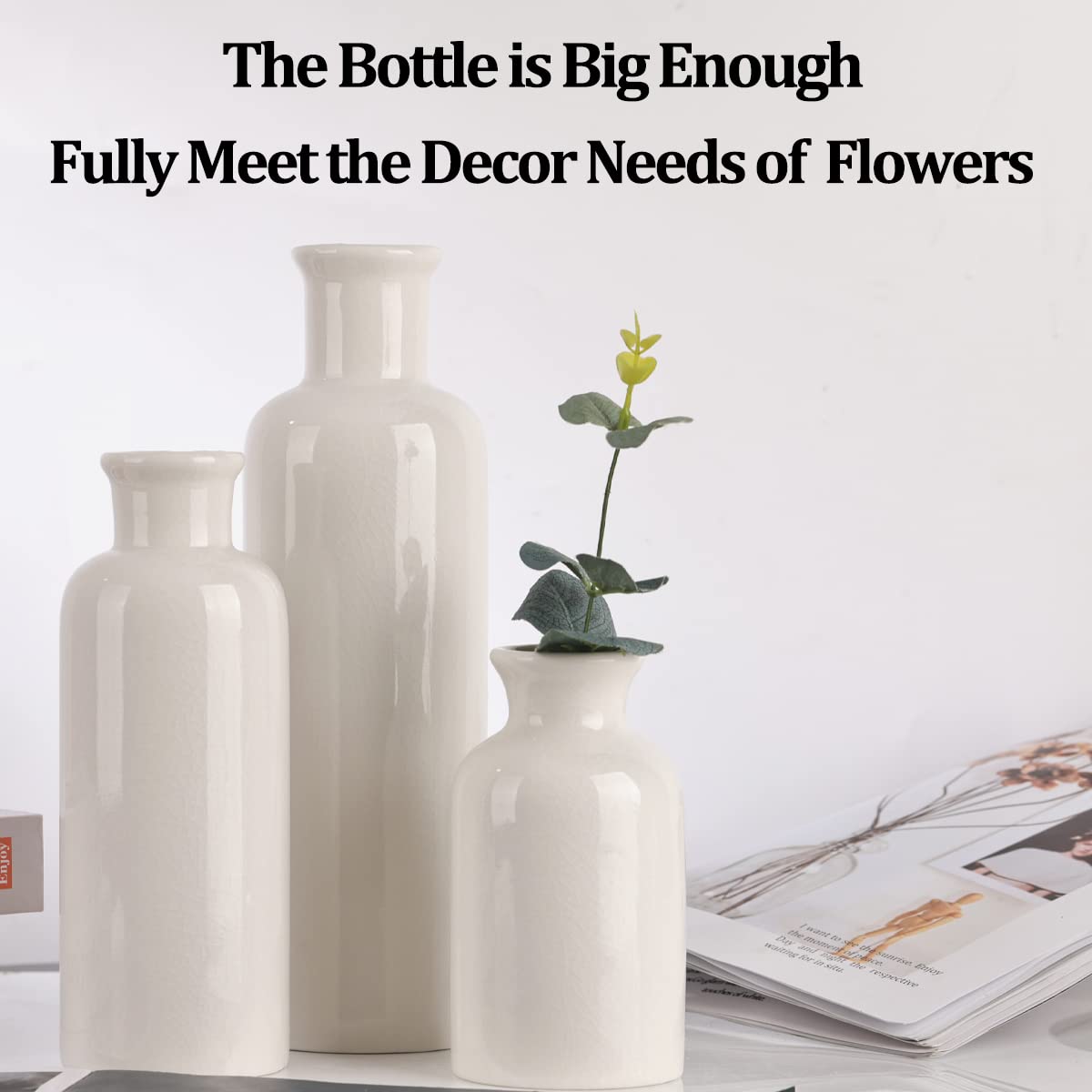 Ceramic Vase Set - 3 Ceramic Small Vases, Farmhouse Country Flower Vase Home Decor, Living Room Decoration, Table Decoration, Fireplace Decor, and Entrance Decorations Centerpieces