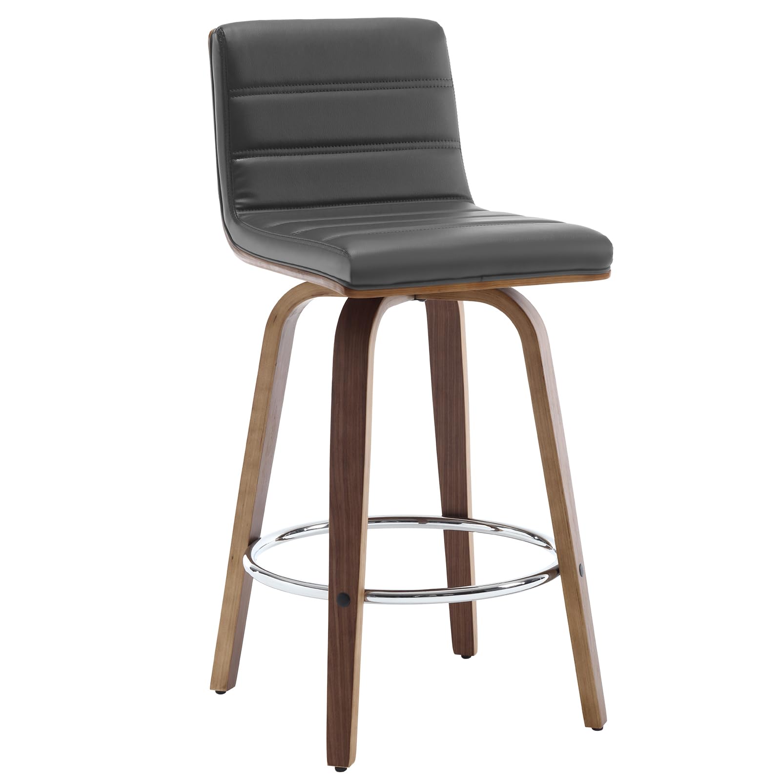 Bar Stools 29 Inch Bar Height, Swivel Bar Stools with Backs Upholstered PU Leather Barstool, L Shape Back and Padded Seat, Mid-Century Modern Bar Stool Pub Chairs for Kitchen Counter Island, Black
