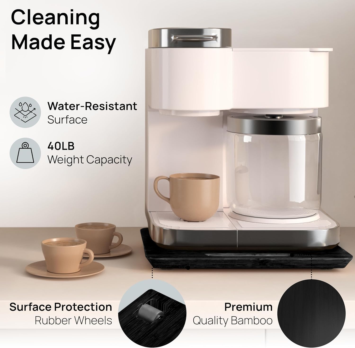 Ibyx Premium Bamboo Mixer Slider for KitchenAid 4.5-5 Qt Tilt-Head Stand Mixer - Food-Grade Appliance Slider Mat for Kitchen Countertop Storage Accessories (Black)