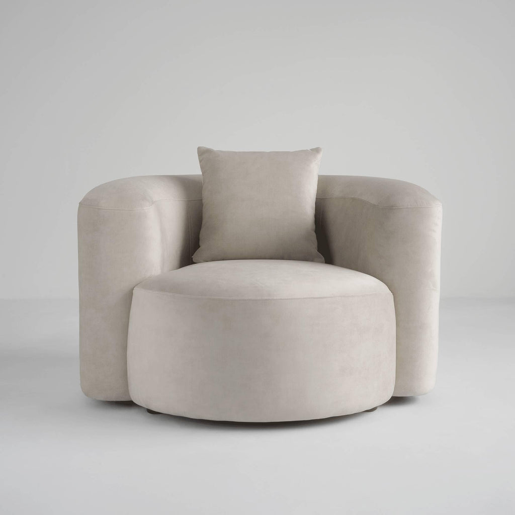 Acanva Luxury Modern Tight Curved Back Velvet Sofa, Minimalist Style Comfy Couch for Living Room Apartment Reception Space, Cream Single Chair