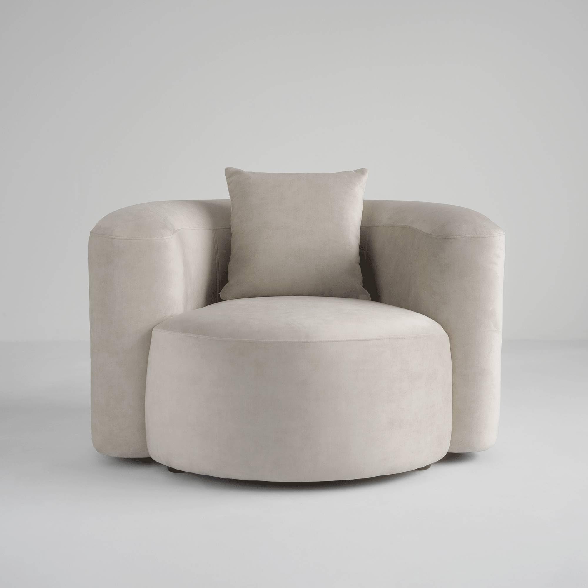 Acanva Luxury Modern Tight Curved Back Velvet Sofa, Minimalist Style Comfy Couch for Living Room Apartment Reception Space, Cream Single Chair