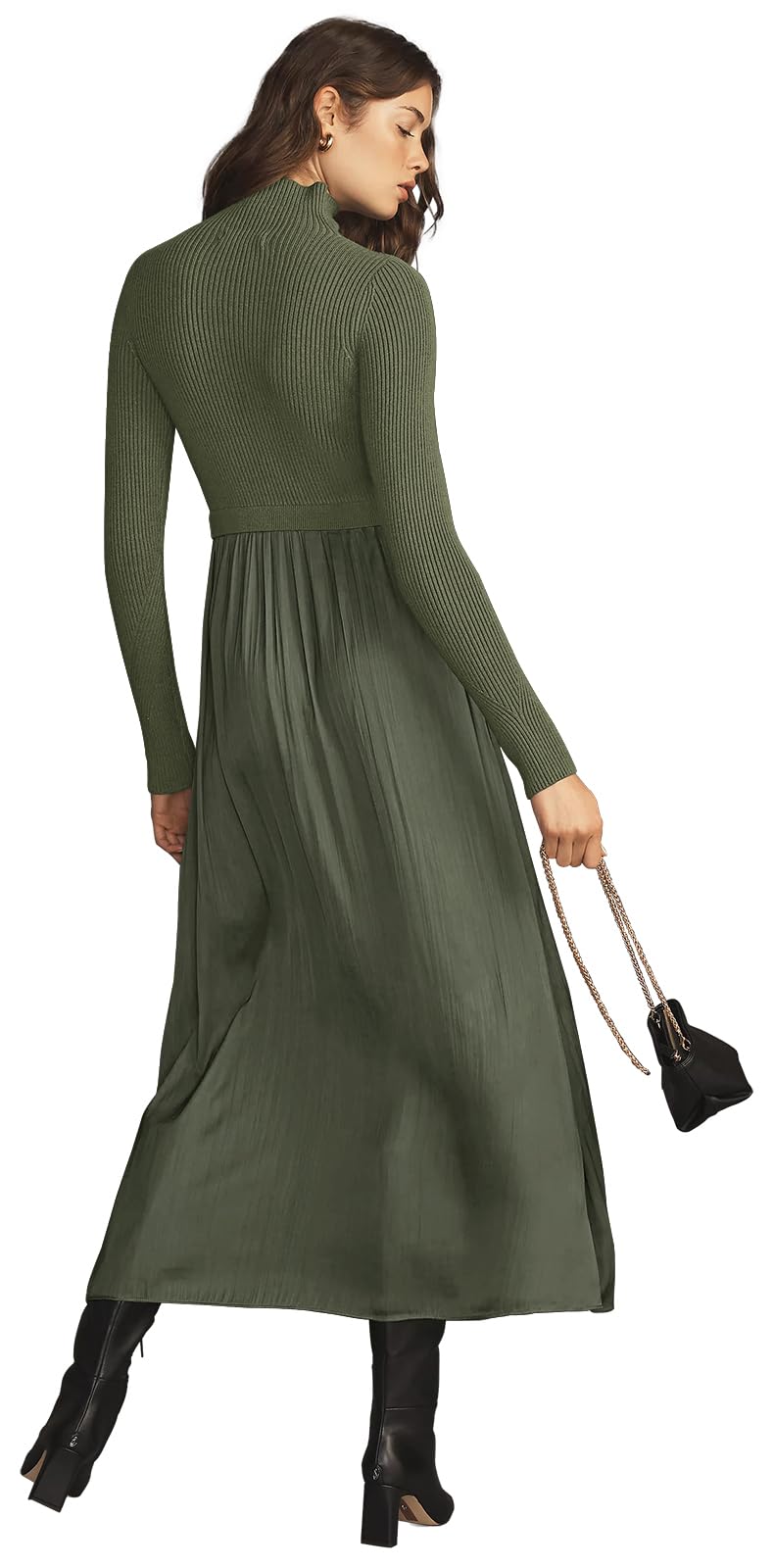 Womens Fall Mock Turtleneck Long Sleeve Ribbed Knit Pullover Tops Fashion Long Maxi Dress