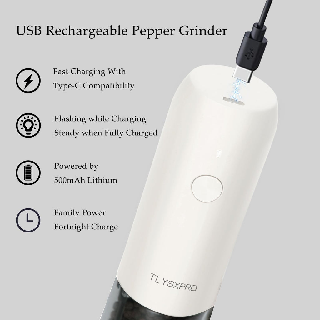 Electric Salt and Pepper Grinder Set, USB Rechargeable, Automatic Salt and Pepper Mill Grinder with Adjustable Coarseness, Electric Salt Shakers, LED Light, Refillable (2 Packs, Black)