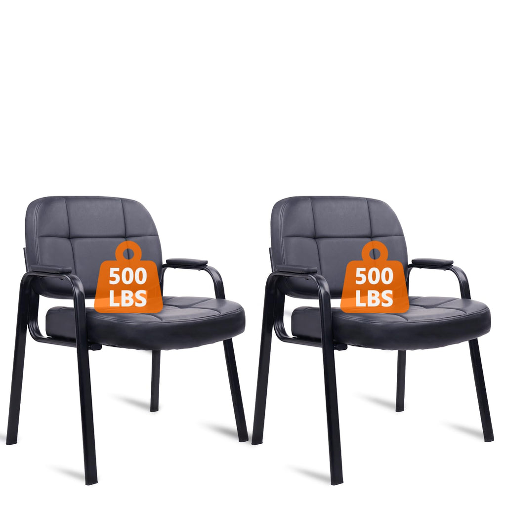 CLATINA Big & Tall 500 lbs Leather Office Reception Chair No Wheels with Padded Arms, Waiting Room Guest Chair for Elderly Home Desk Conference Room Lobby Side Salon Clinic, Black