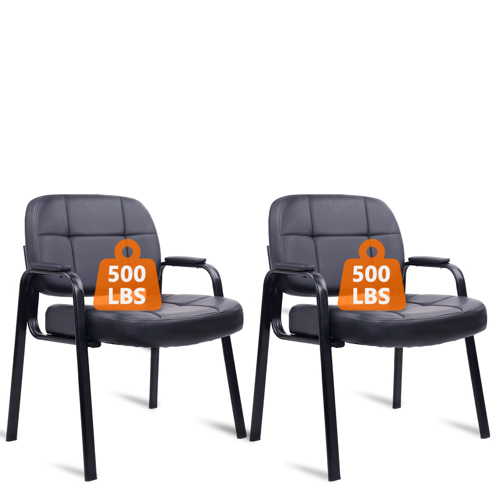CLATINA Big & Tall 500 lbs Leather Office Reception Chair No Wheels with Padded Arms, Waiting Room Guest Chair for Elderly Home Desk Conference Room Lobby Side Salon Clinic, Black