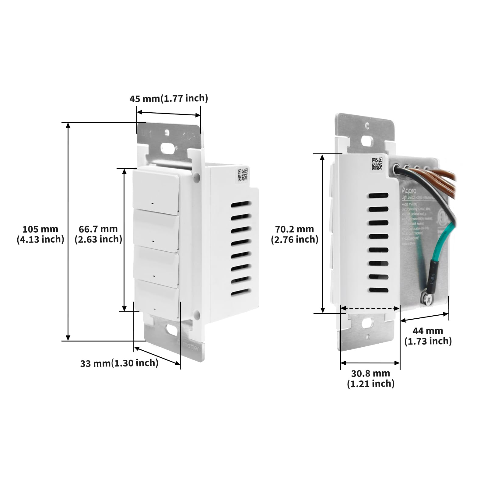 Aqara Smart Light Switch H2 (2-in-1 Neutral, 2 Buttons, 1 Channel), Thread/Zigbee Protocol, Wall Switch for Smart Home, Supports Apple Home, Google, Alexa, Matter Over Thread