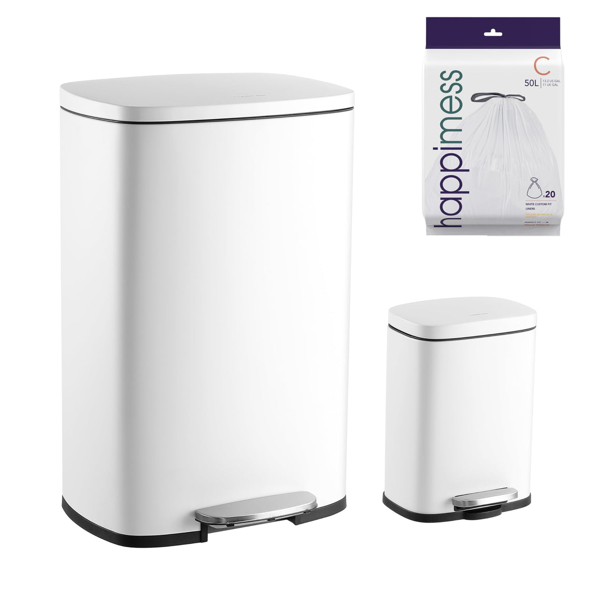 happimess HPM1006B Connor Rectangular 13-Gallon Trash Can with Soft-Close Lid and Free Mini Trash Can, Fingerprint Resistant, Modern, Minimalistic for Home, Kitchen, Office, Bathroom, Black