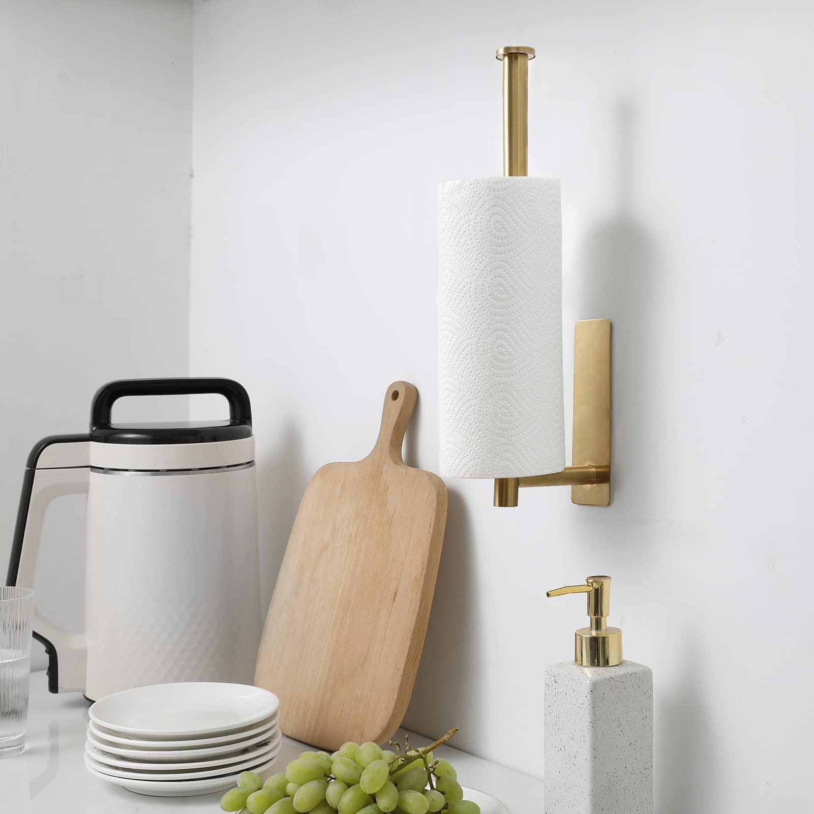theaoo Paper Towel Holder - Under Cabinet Paper Towel Holder for Kitchen, Adhesive Paper Towel Roll Rack for Bathroom Towel, Wall Mounted Matte Black Paper Towel Rack, SUS304 Stainless Steel(1, Black)