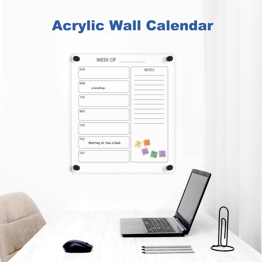 Acrylic Calendar for Wall Whiteboard, 12" x 12" Weekly Clear Dry Erase Board, Small Planning Board White Board for Wall, Home, Office, School