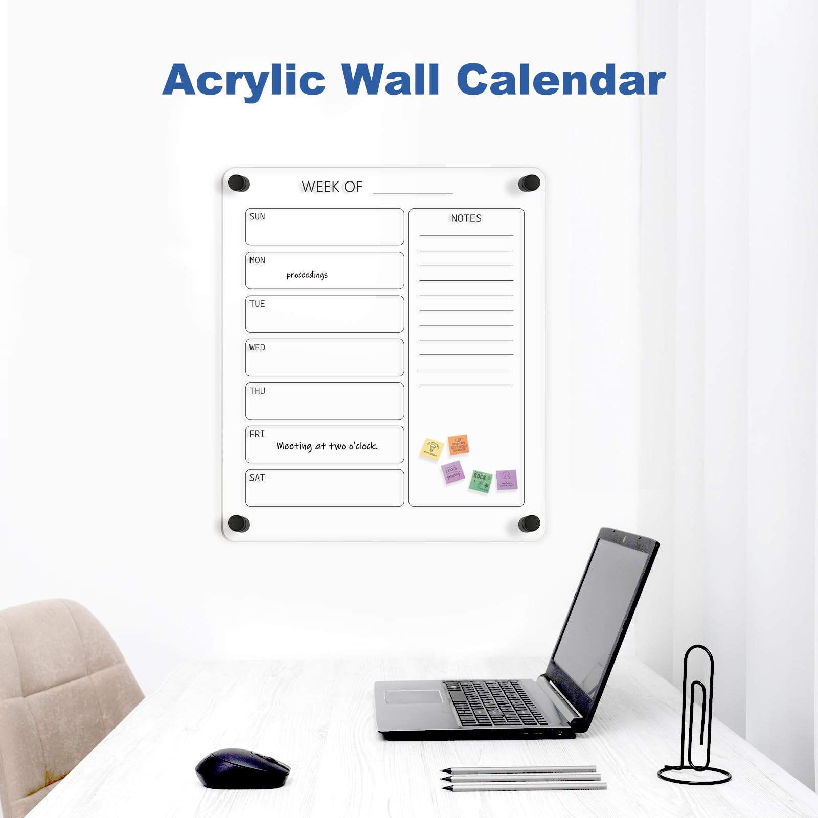 Acrylic Calendar for Wall Whiteboard, 12" x 12" Weekly Clear Dry Erase Board, Small Planning Board White Board for Wall, Home, Office, School