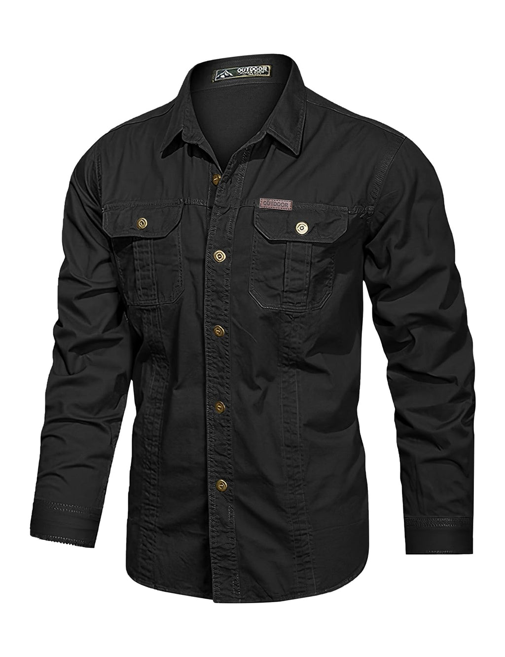 Eisctnd Men's Long Sleeve Cotton Work Shirt Casual Loose Fit Button Down Shirts with 2-Pocket for Outdoor Safari