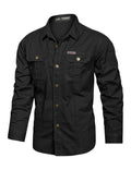 Eisctnd Men's Long Sleeve Cotton Work Shirt Casual Loose Fit Button Down Shirts with 2-Pocket for Outdoor Safari