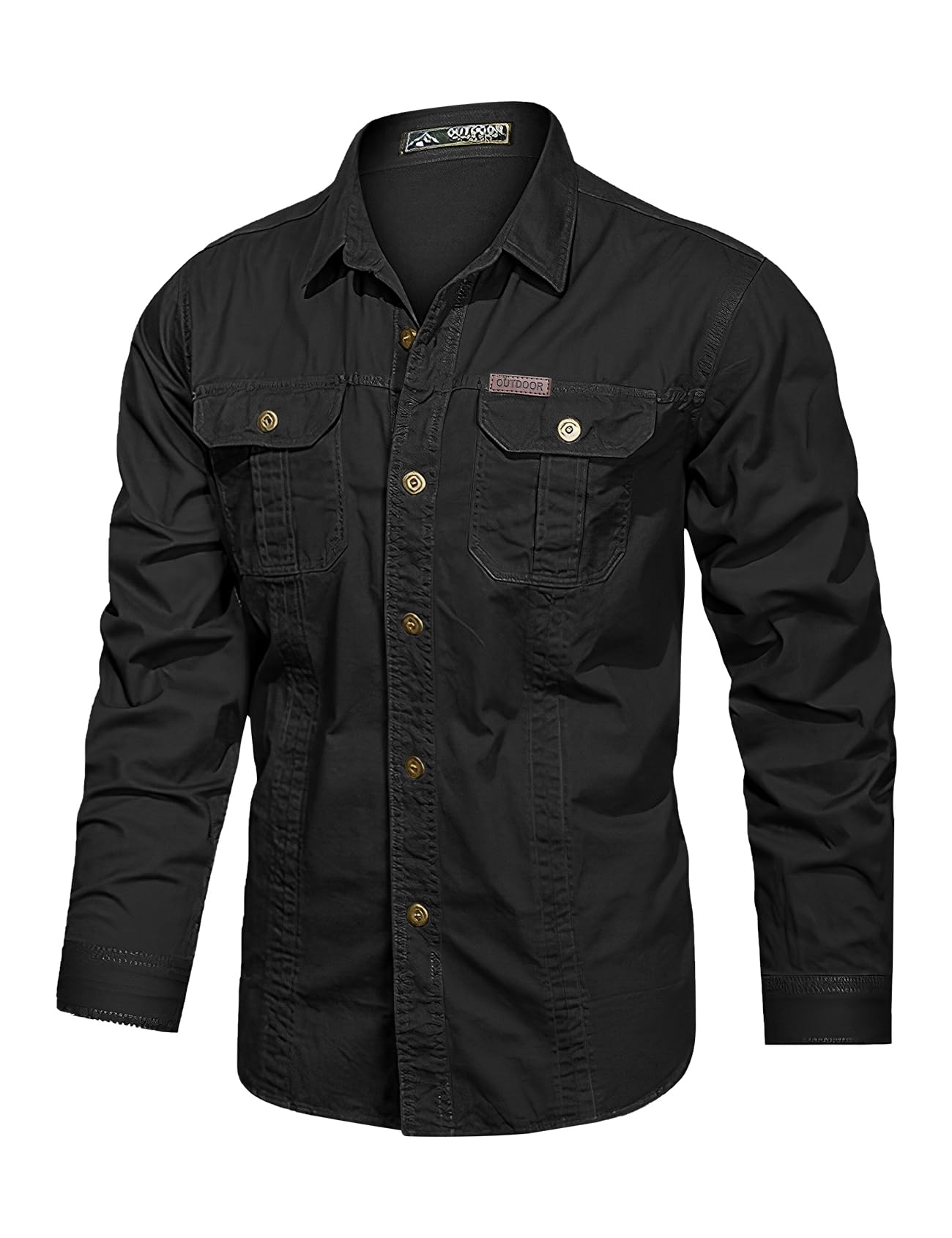Eisctnd Men's Long Sleeve Cotton Work Shirt Casual Loose Fit Button Down Shirts with 2-Pocket for Outdoor Safari