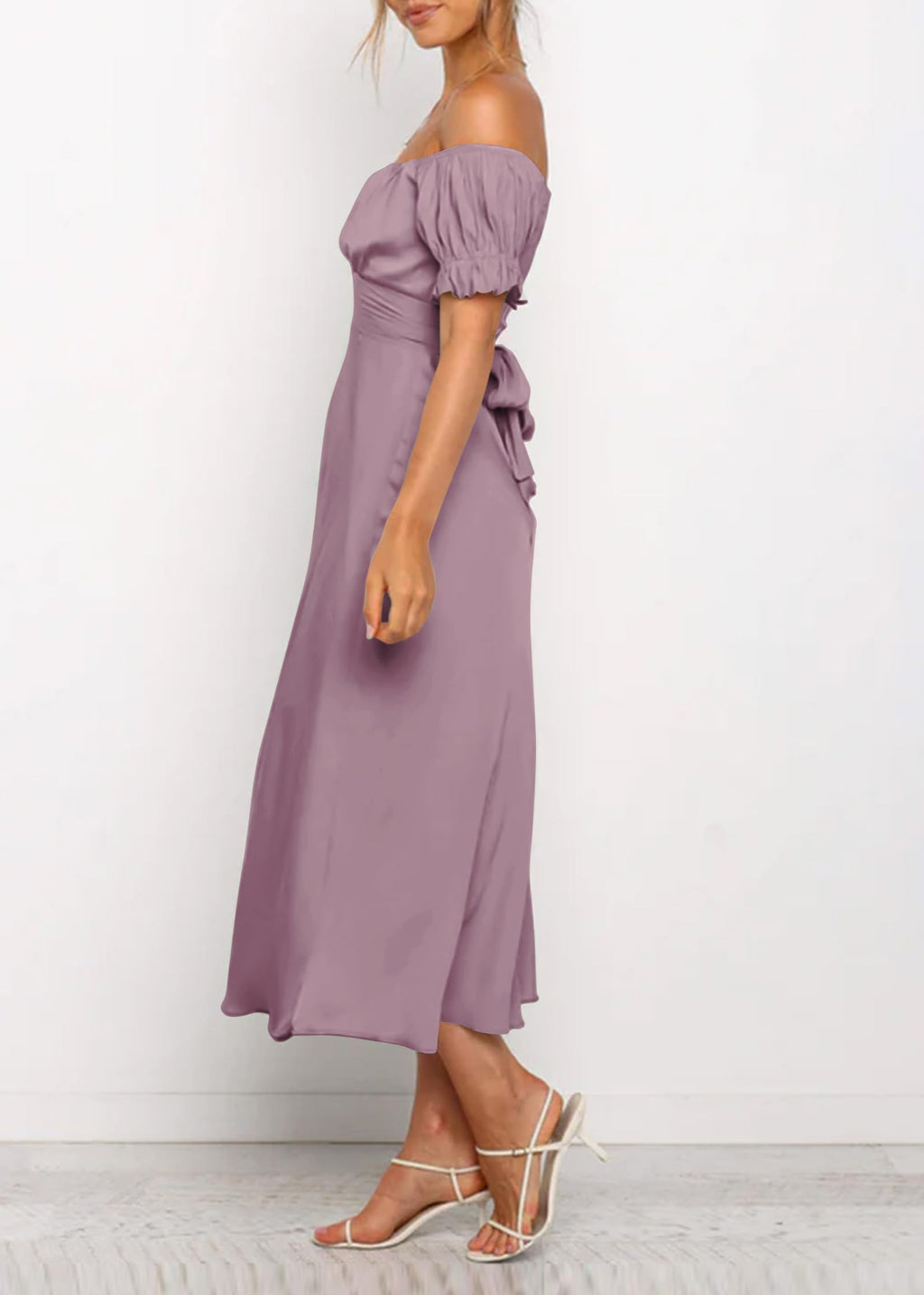 KIRUNDO Women's 2026 Spring Summer Satin Wedding Guest Midi Dress Off The Shoulder Wrap Party Cocktail Formal Prom Dresses