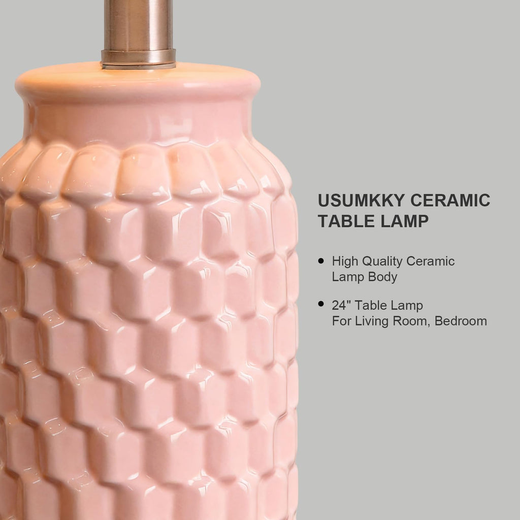 USumkky 20.5" Gold Modern Ceramic Bedside Lamp Set of 2 for Bedroom Decor Farmhouse Table Lamp for Living Room Office Dorm