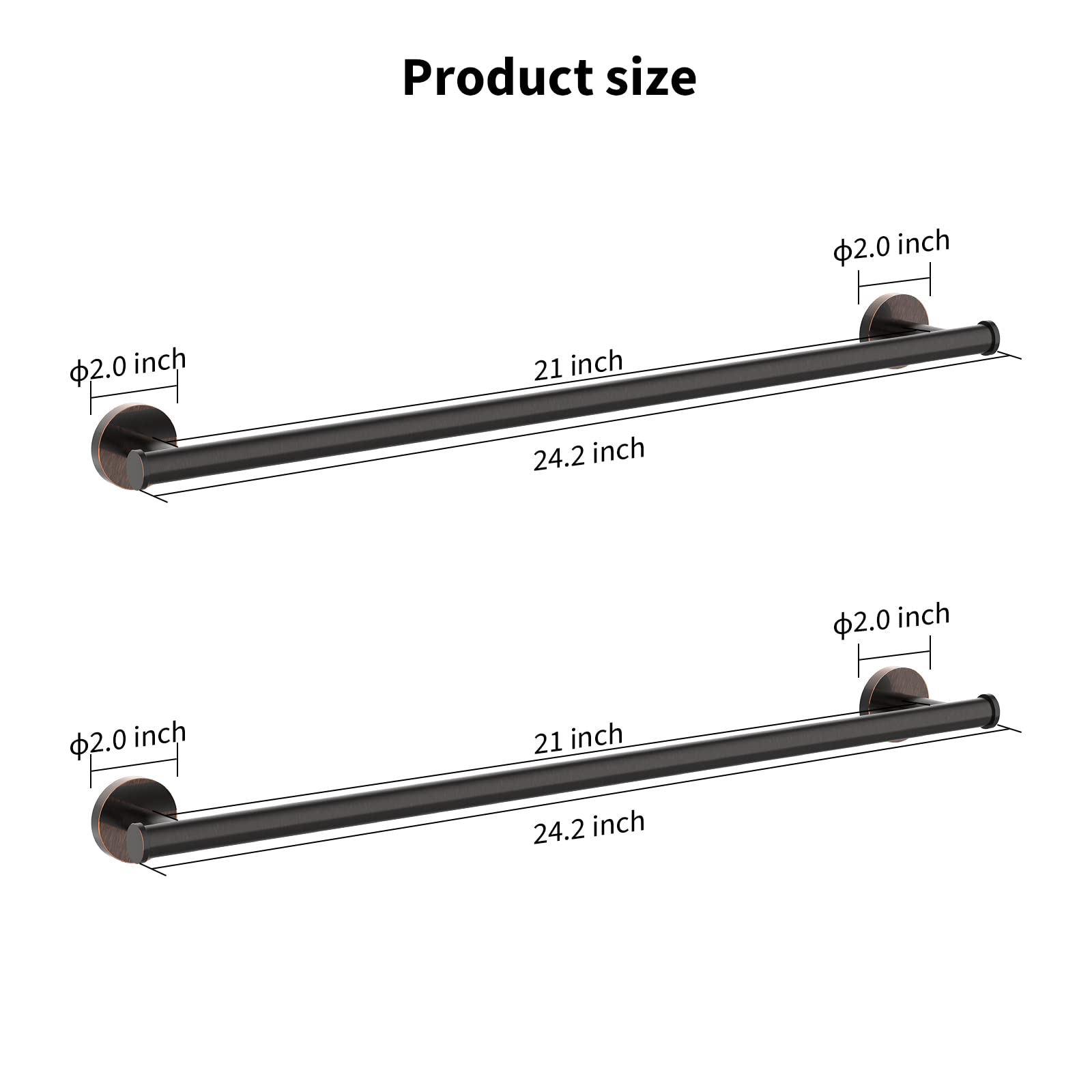 Cilee 2 Pieces Matte Black Bathroom Towel Bar, 24 Inch Double Towel Racks,Bathroom Towel Holder Towel Hanger for Bathroom Stainless Steel Wall Mount