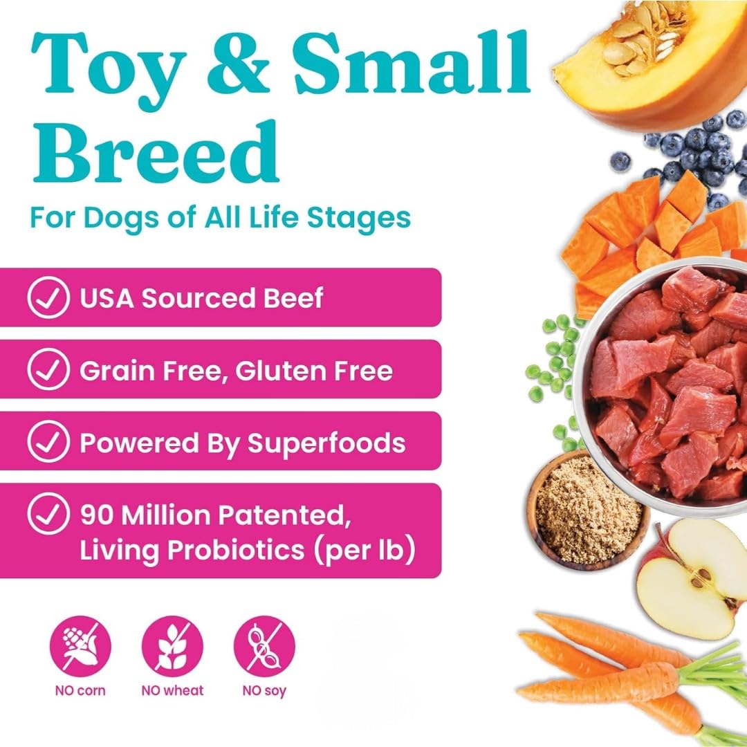 Solid Gold Toy & Small Breed Dry Dog Food Small Bites – Real Beef, Grain Free, Gluten Free, High Fiber Kibble with Probiotics for Gut Health & Digestion Support – Healthy Dog Food All Ages – 4LB
