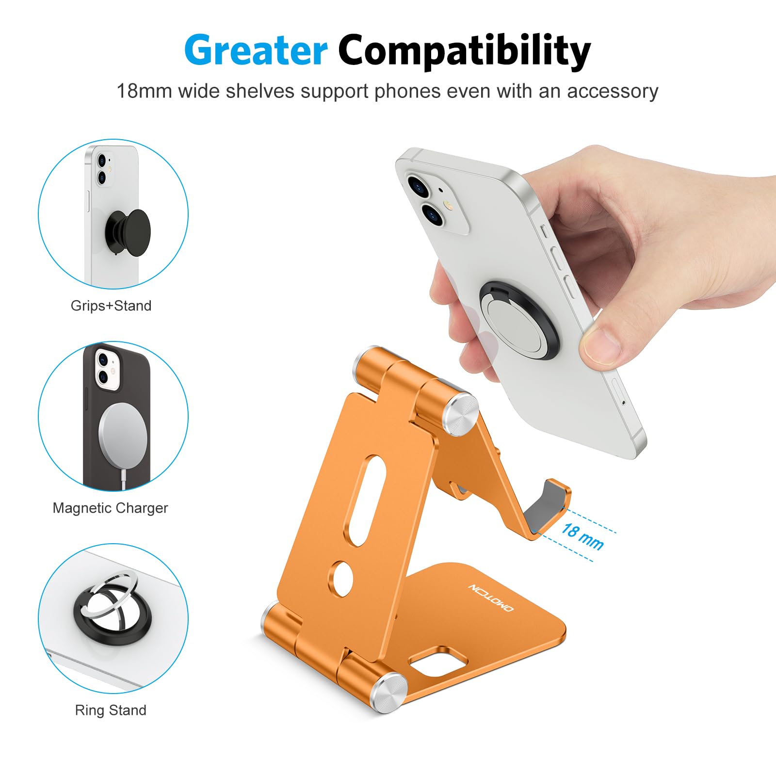 OMOTON Foldable Cell Phone Stand, C4 Portable Aluminum Phone Holder, Adjustable Phone Dock Cradle for iPhone 17/16/15 Pro Max Air, Small Tablets, All Smart Phones for Women Men Gift, Silver