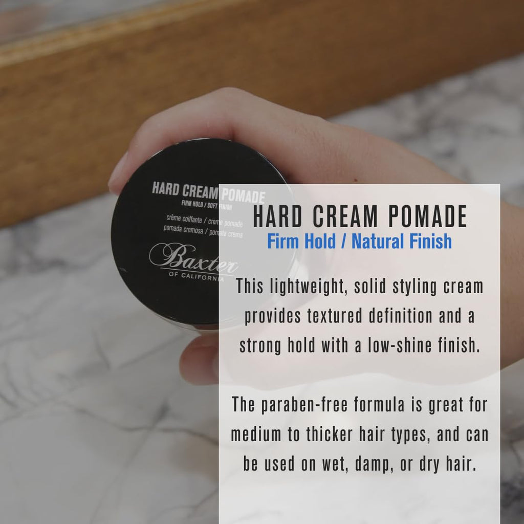 Baxter of California Hard Cream Pomade for Men | Natural Finish | Firm Hold | Hair Pomade