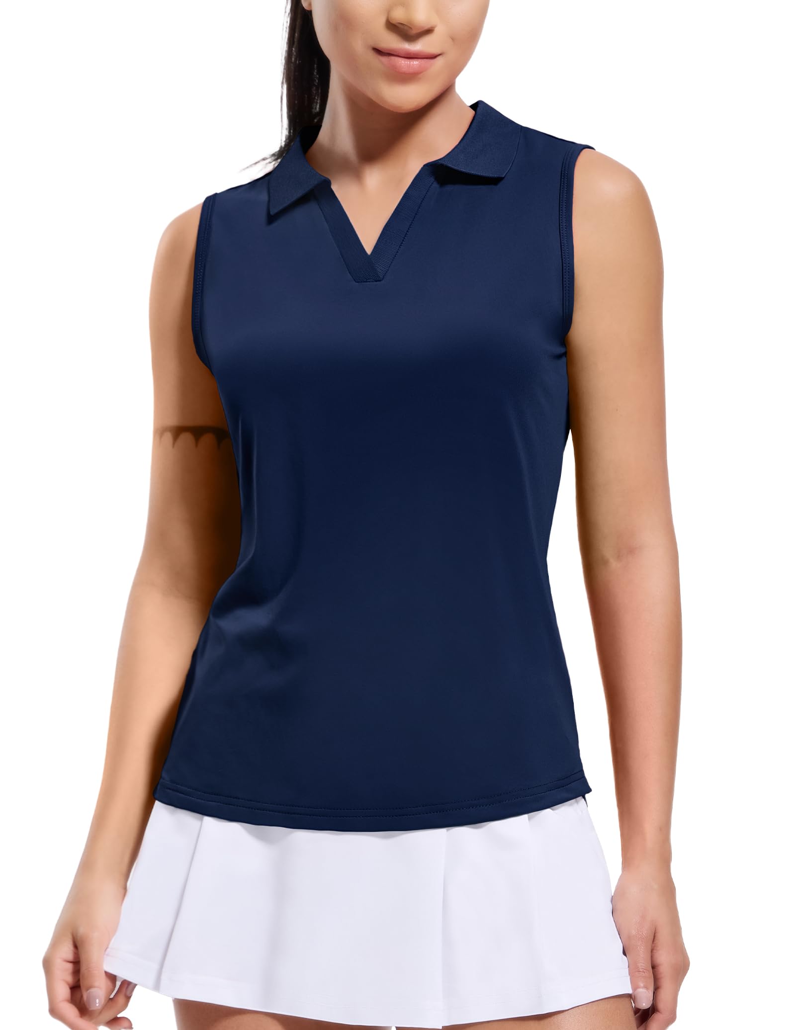 MIER Women's Sleeveless Golf Polo Shirts Dry Fit Collared Tank Tops V Neck Ribbed Athletic Tennis Shirt, Moisture Wicking