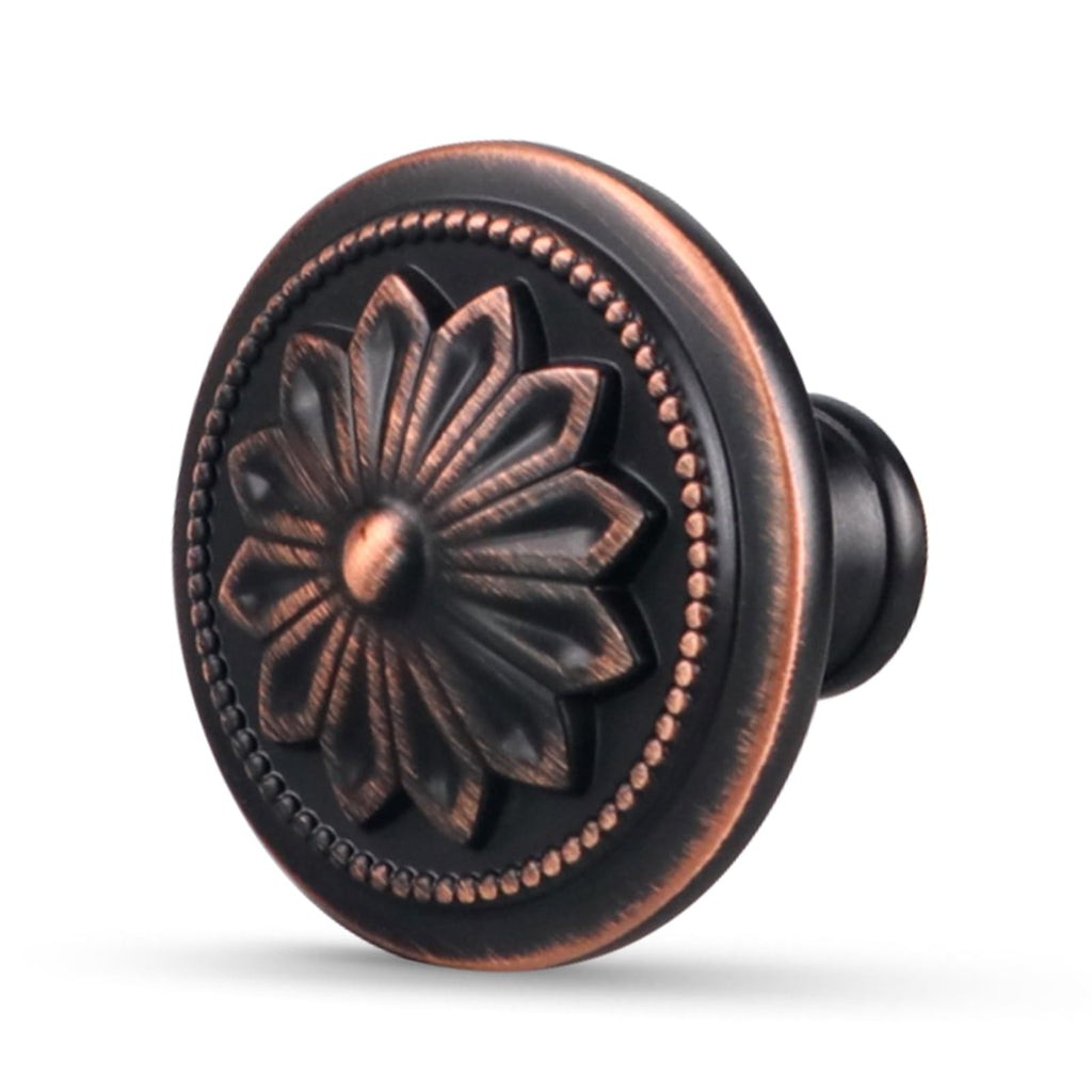 4 Pack Antique Brass Cabinet Knobs Vintage,1-2/5" Round Antique Kitchen Handles for Cabinets and Drawers Vintage Brass Dresser Drawer Knobs