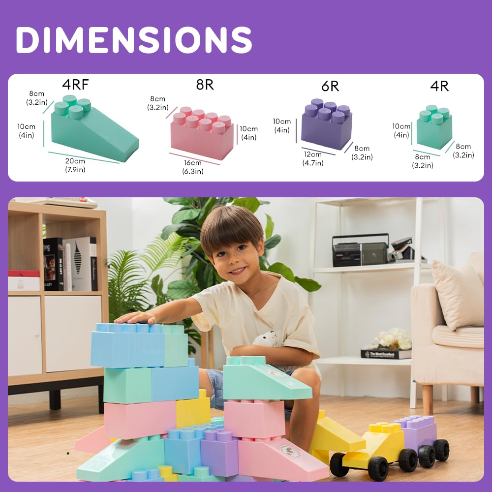 PLATPORTS 48-Piece Jumbo Big Building Blocks – Giant XL Large Plastic Blocks for Kids Ages 2–8, Indoor & Outdoor Construction Play Set